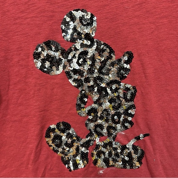Disney Parks Sequin Mickey Mouse Red Raglan Crewneck Sweatshirt Top Small - Picture 3 of 3